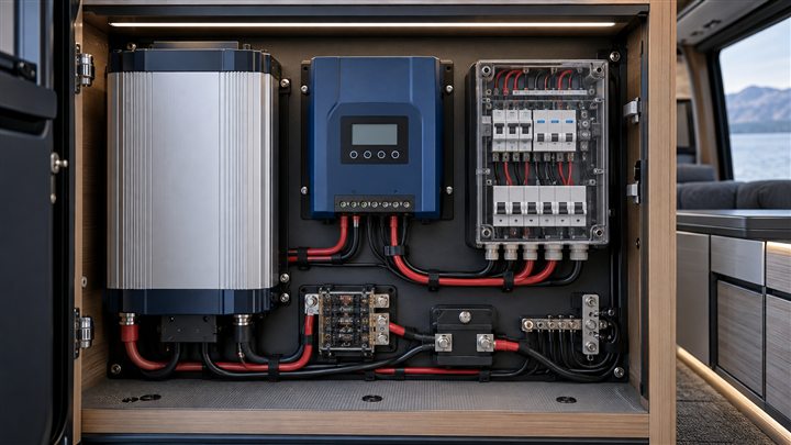 İnverter, MPPT ve DC koruma ekipmanlarından oluşan elektrik panosu